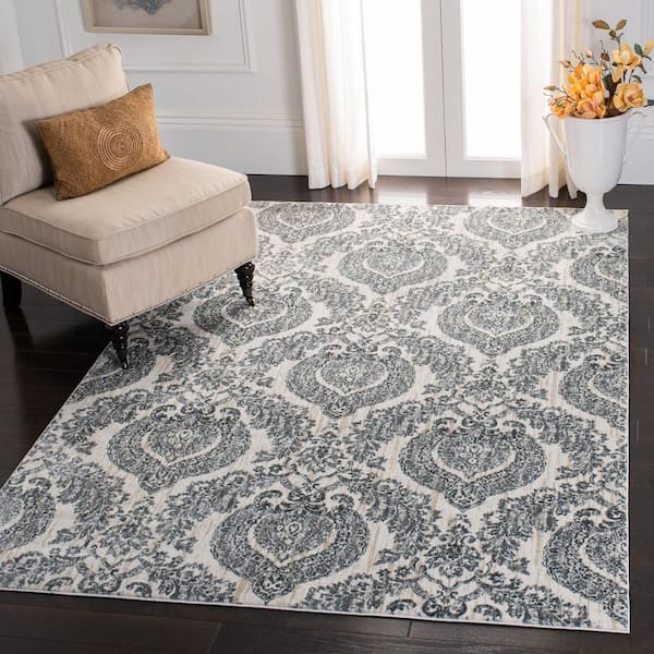 Isabella Gray/Ivory Doormat 3 ft. x 5 ft. Floral Geometric Medallion Area Rug