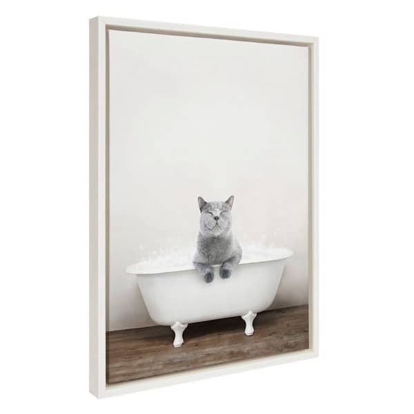 Kate and Laurel Sylvie Cat in Rustic Bath by Amy Peterson Art Studio Framed Art Print 18 in. x 24 in.