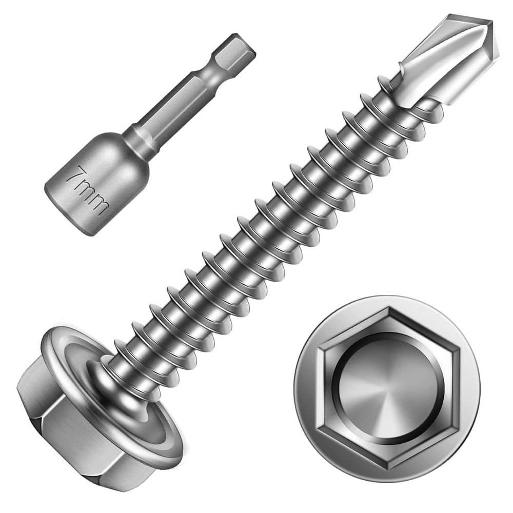 MYWISH #8 x 1-1/4 in. Stainless Steel Hex Washer Head Self Drilling Sheet Metal Screws (200-Pack) (SF-DP00058)