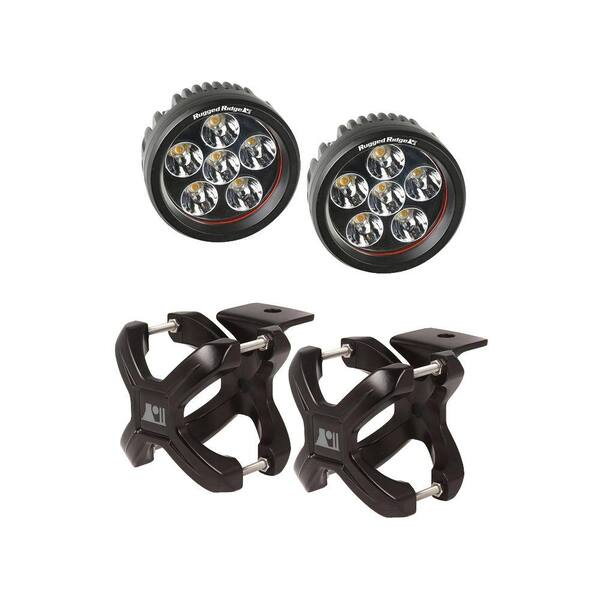 Rugged Ridge 2.25 in. to 3 in. X-Clamp Light Mount and 3.5 in. Round LED Light Kit (2-Pack)