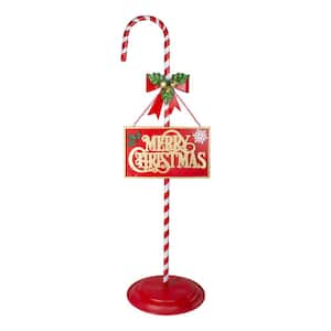 39 in. Red and White Merry Christmas Outdoor Candy Cane Sign