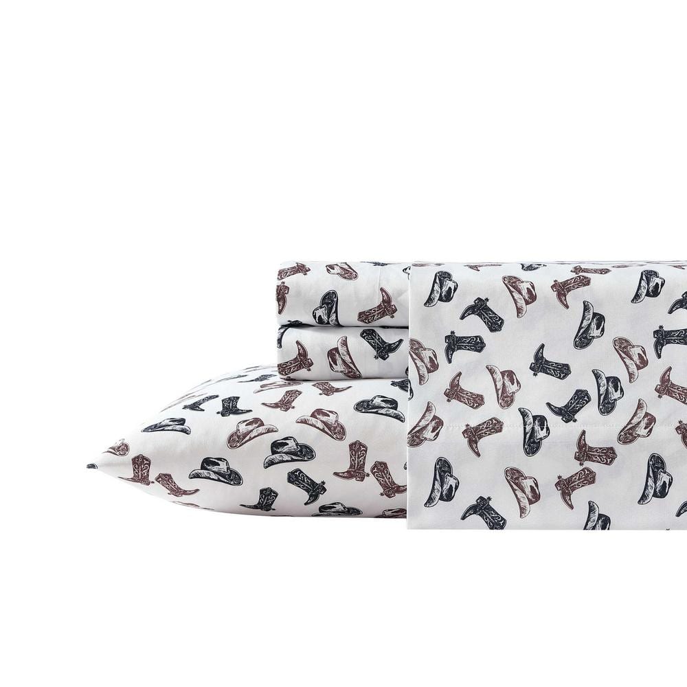 Boots N Hats Black and Brown Twin Microfiber Sheet Set