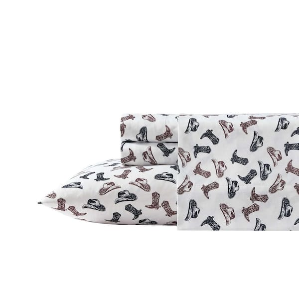 Boots N Hats 4-Piece Black Brown Microfiber Queen Sheet Set