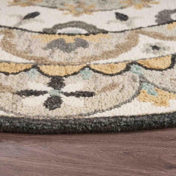 Gray/Ivory 6 ft. Round Wool Area Rug