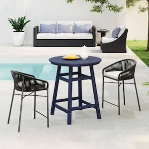 Laguna 35 in. Round HDPE Plastic All Weather Outdoor Patio Counter Height High Top Bistro Table in Navy Blue