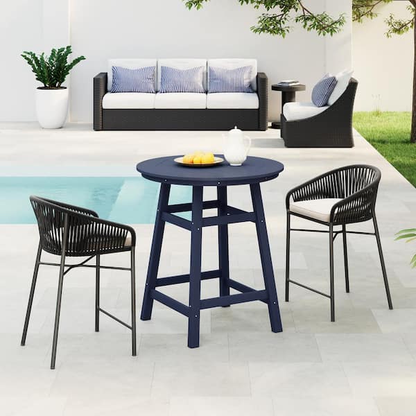 Laguna 35 in. Round HDPE Plastic All Weather Outdoor Patio Counter Height High Top Bistro Table in Navy Blue