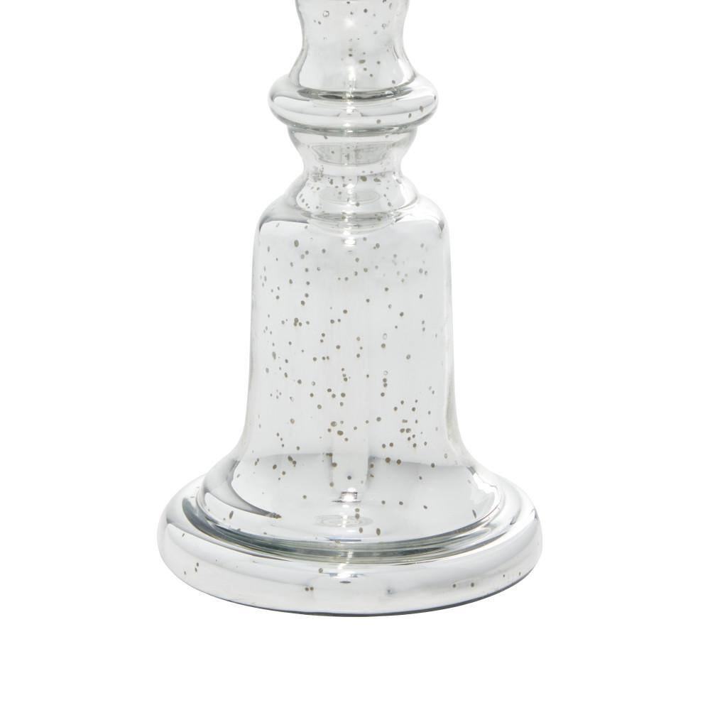 Silver Glass Pedestal Pillar Candle Holders, Set of 2