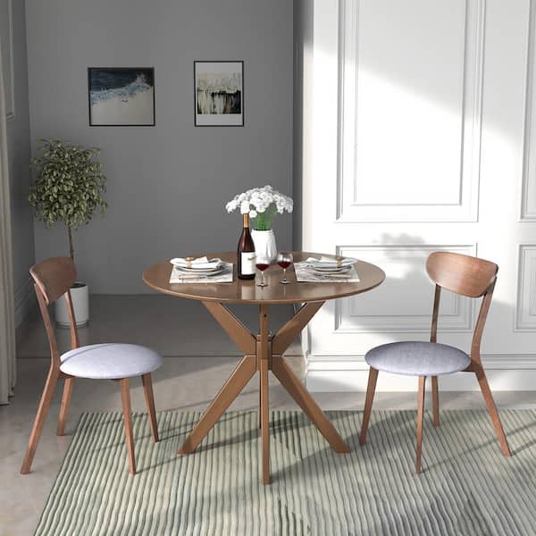 Brown Round Wood Dining Table Set