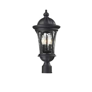 Doma 20.25 in. 3-Light Black Aluminum Outdoor Hardwired Post Mount Light with Clear Water Glass with No Bulbs Included