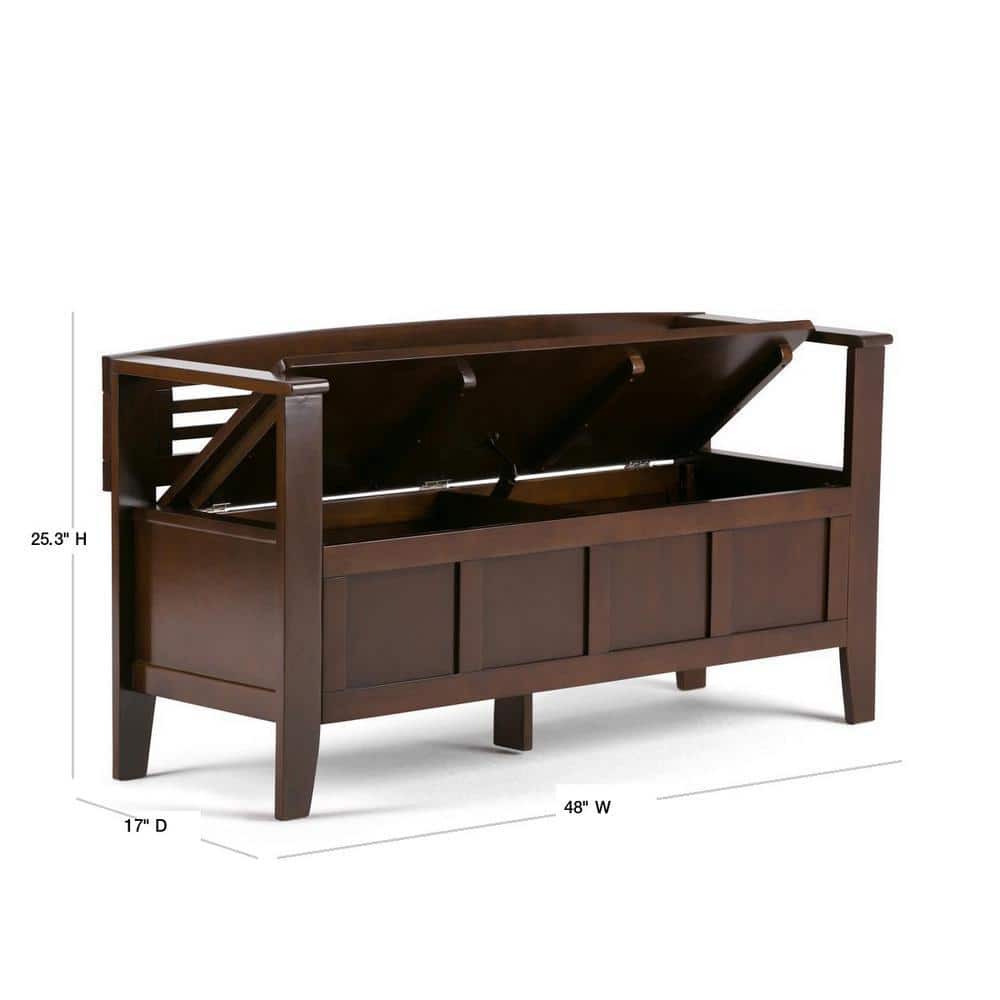 Adams Medium Brown Pinewood Storage Bench with Cut Out Back