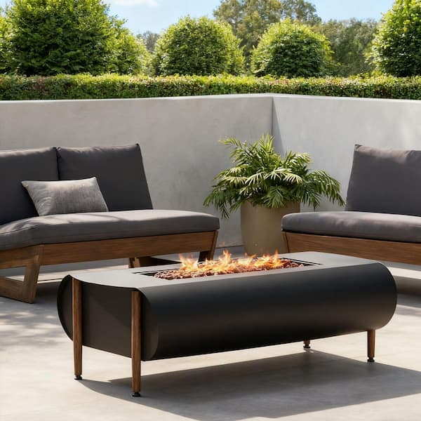 Dark Gray 50 in. Outdoor 50000 Btu Iron Pectangular Patio Fire Pit Table