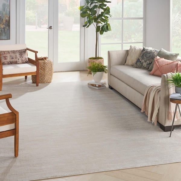 Essentials 10 ft. x 14 ft. Ivory Beige Solid Contemporary Indoor/Outdoor Patio Area Rug