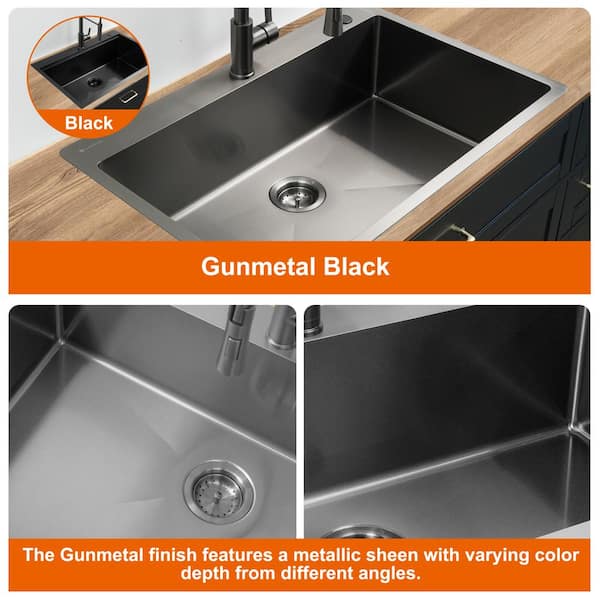 Glacier Bay 30 in. Undermount Single Bowl 18 Gauge Gunmetal Glacier Bay 30 in. Undermount Single Bowl 18 Gauge Gunmetal