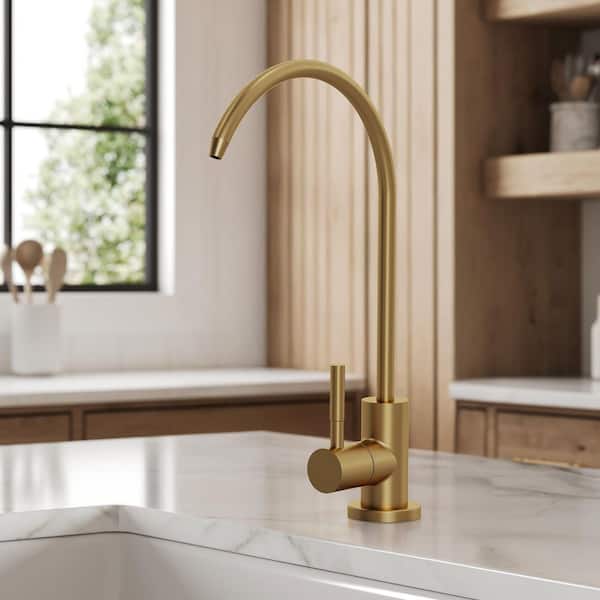 Single-Handle Deck Mount Standard Kitchen Faucet in Stainless Steel Brushed Gold