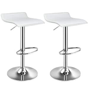 33.5 in. 2-Piece White PU Leather Adjustable Backless Swivel Bar Stools