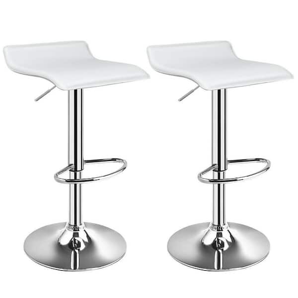Boyel Living 33.5 in. 2-Piece White PU Leather Adjustable Backless Swivel Bar Stools