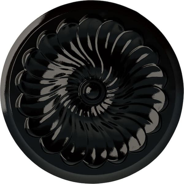 Ekena Millwork 12-1/4 in. x 2-1/4 in. Flower Spiral Urethane Ceiling Medallion (Fits Canopies upto 2 in.), Black Pearl