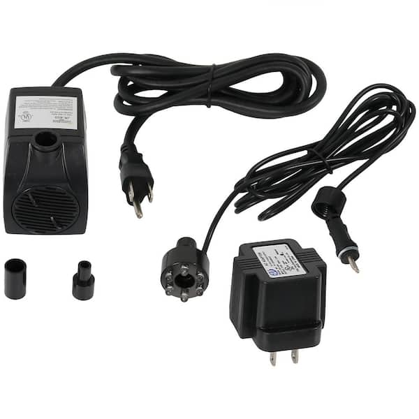 Sunnydaze 200 GPH Electric Submersible Fountain Pump with Multi-Colored LED Light Ring and Transformer