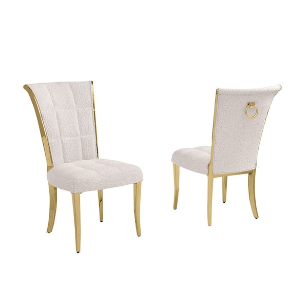 Best Quality Furniture Raina Cream Boucle Fabric Side Chair (Set of 2) with Gold Legs