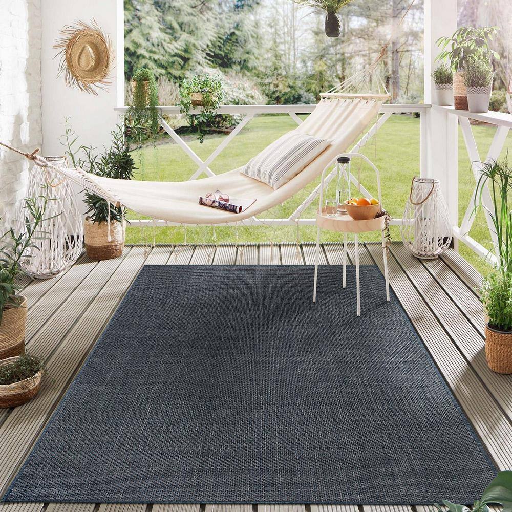 Contemporary Blue Synthetic 5' x 7' Flatweave Area Rug