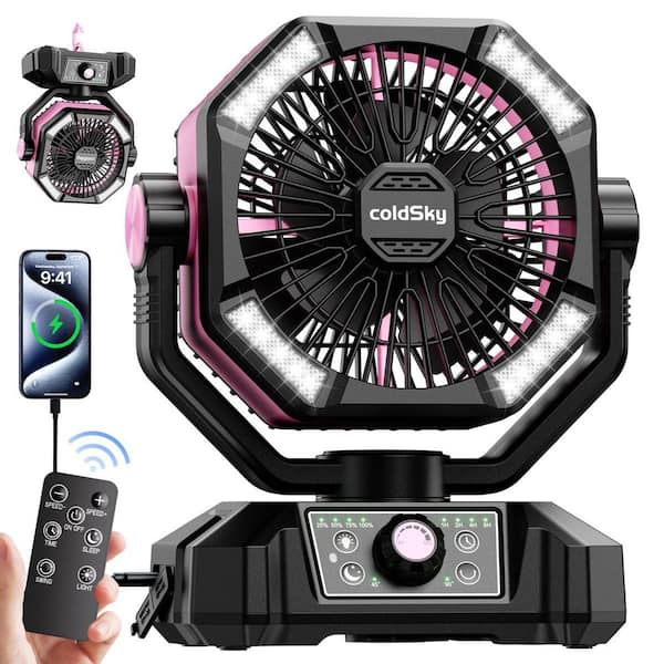 10 in. 8 Speeds Tower Fan in Pink with Remote, LED Light, Oscillating, Timer