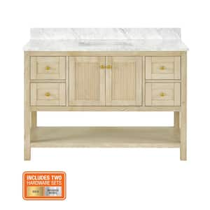 Arcott 49 in W x 22 in D x 35 in H Single Sink Fluted Bath Vanity in Natural Wood With Carrara Marble Top