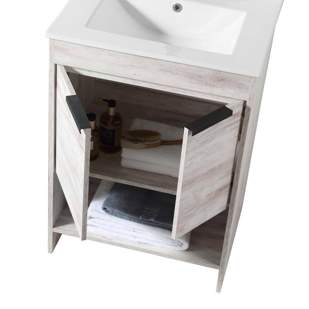 24" Walnut and White Vitreous China Single Bathroom Vanity