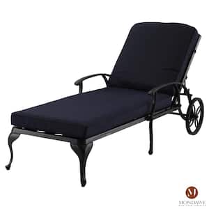 Aluminium Cast Outdoor Lounge Chair Chaise Recliner with Blue Cushion (1-Pack)