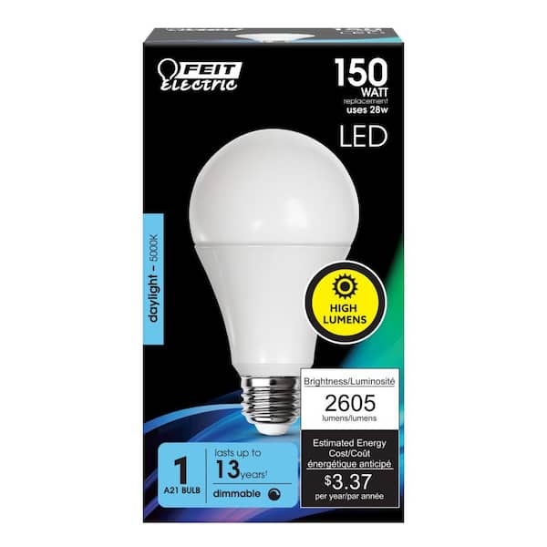 Feit Electric 150-Watt Equivalent A21 Dimmable LED Bulb in Daylight (5000K) (1-Bulb) OM150DM/850/LED - The Home Depot