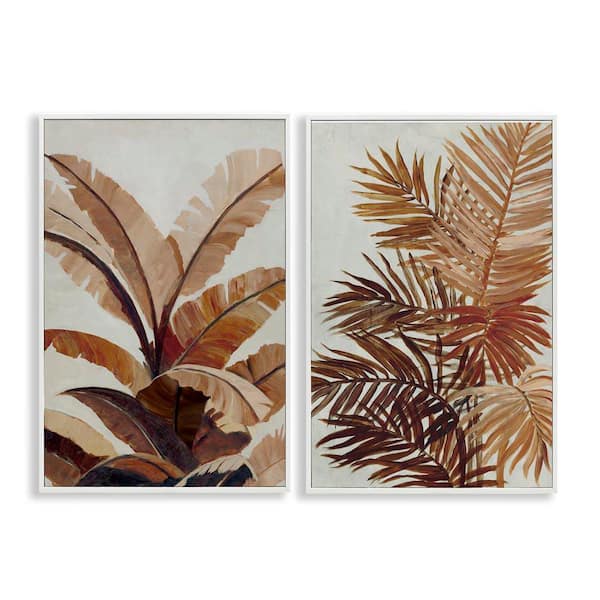 Stupell Industries Brown Tropical Palm Plants by Jacob Q 2 Pieces White Framed Nature Giclee Art Print 18 in. x 12 in.