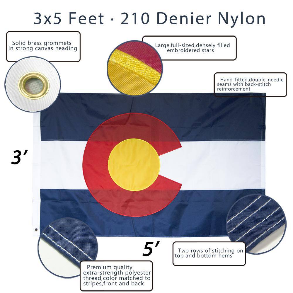 Colorado State Flag 3x5 Ft Heavy Duty Nylon with Embroidery