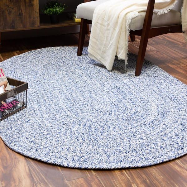 Braided Farmhouse Blue 3 ft. x 5 ft. Oval Cotton Area Rug