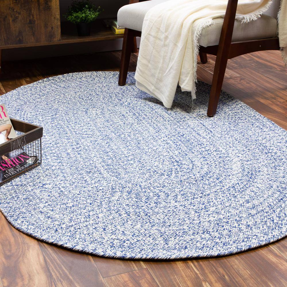 Blue and White Braided Cotton Oval Area Rug 4' x 6'