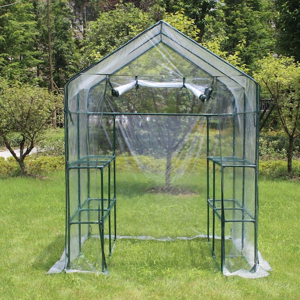 Deluxe Green House 56 W x 56 D x 77 H,Walk In Outdoor Plant Gardening Greenhouse，3 Tiers 6 Shelves 56 W x 56 D x 77 H 