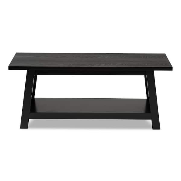 Baxton Studio Germain 40 in. Black Medium Rectangle Wood Coffee Table with Shelf