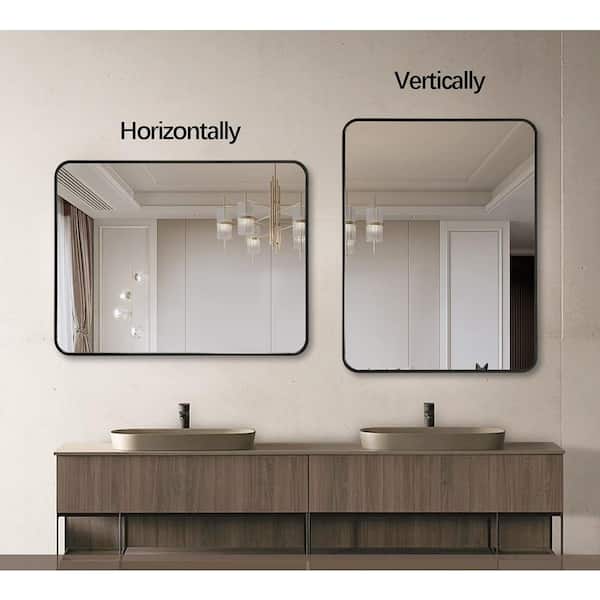 24 in. W x 36 in. H Black Aluminum Framed Rectangular Bathroom Mirror Shatterproof Classic Design Wall Mounted