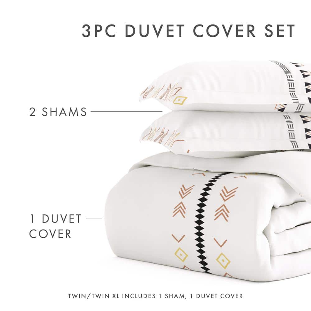 Clay Natural Geo Lines King/Cal King Microfiber Duvet Cover Set