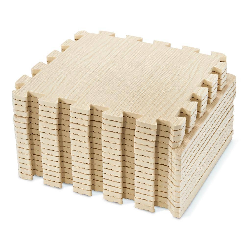 Wood Grain Floor Interlocking Mats Light Pine 12 in. W x 12 in. L x 0.4 in.