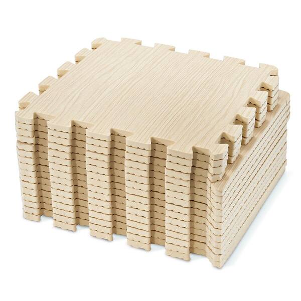 Wood Grain Floor Interlocking Mats Light Pine 12 in. W x 12 in. L x 0.4 in. T Foam Gym Flooring Mat 16 sq. ft. 16 Tiles
