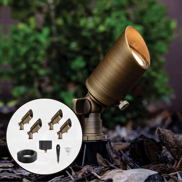 Low Voltage Bronze Hardwired Outdoor Brass Spotlight with LED Bulb (4-Pack)