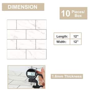 12 in. x 12 in. Vinyl Peel and Stick Backsplash Tile, Wall Subway Tile in White for Kitchen and Bathroom (10-Pack)