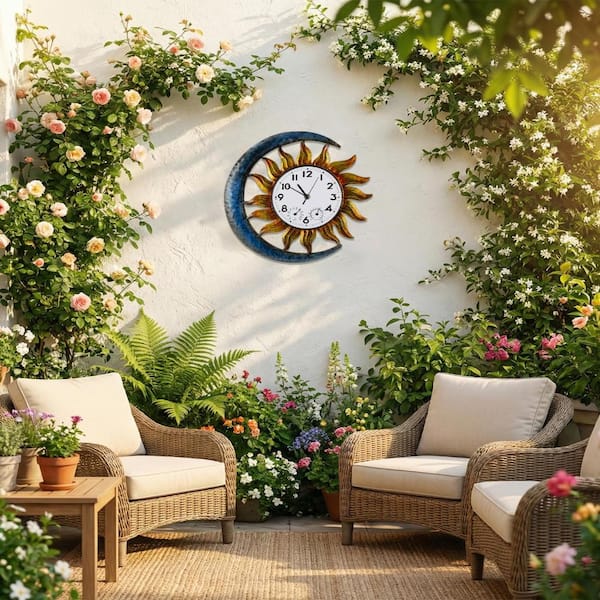 13 in Outdoor Wall Clock with Thermometer and Hygrometer, Silent
