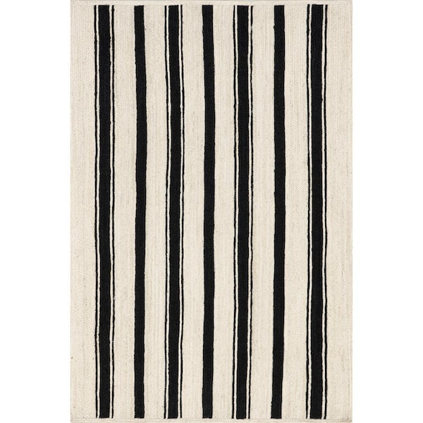 Calathea Striped Jute Black 10 ft. x 14 ft. Area Rug