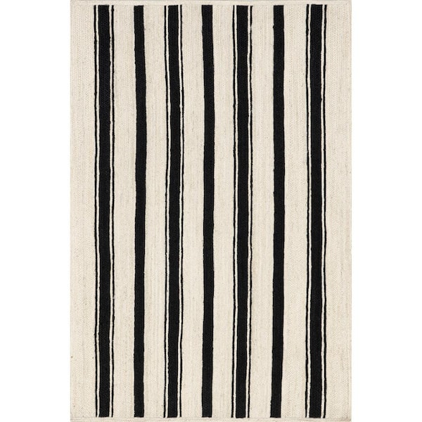 Lauren Liess Black 9 ft. x 12 ft. Calathea Striped Jute Area Rug