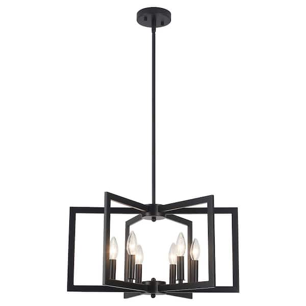 6-Light Black Modern Chandelier with Metal Shade for Dining Room