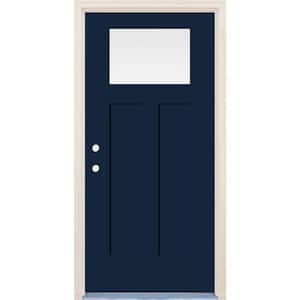36 in. x 80 in. Right-Hand 1-Lite Indigo Painted Fiberglass Prehung Front Door with 6-9/16 in. Frame and Nickel Hinges