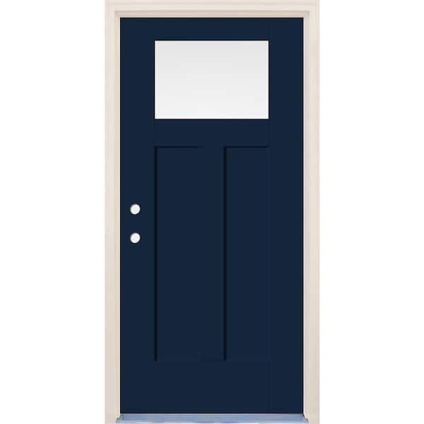 Builders Choice 36 in. x 80 in. Right-Hand 1-Lite Indigo Painted Fiberglass Prehung Front Door with 6-9/16 in. Frame and Nickel Hinges
