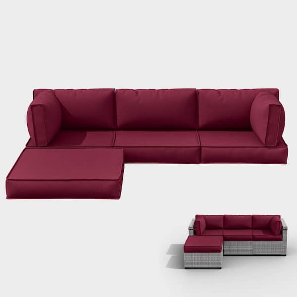 WNP 25.6 in. x 25.6 in. x 4 in. (9-Piece) Deep Seating Outdoor Sectional Cushion Burgundy