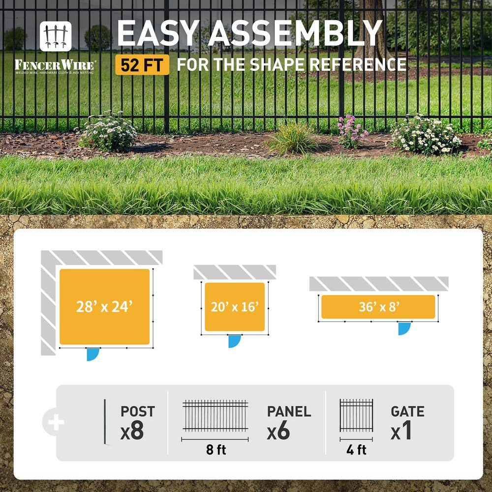Black Heavy Duty Metal Fence Kit with Gate and Posts