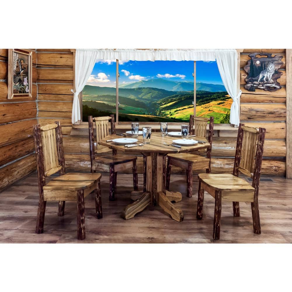 Rustic Pine Wood Round Extendable Dining Table